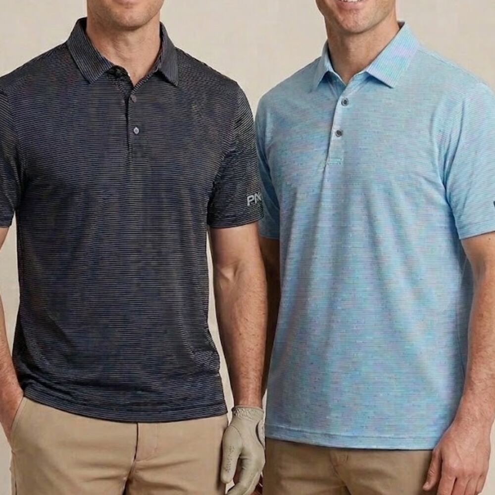 PING Golf Polo Shirts Men XXL Lot of 2 Blue Navy Striped SensorCool Short Sleeve